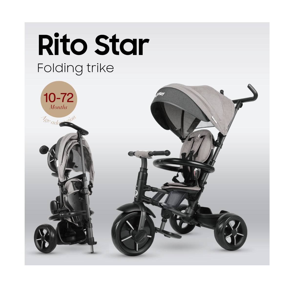 Qplay - Triciclo RITO Star 6in1 - da 10 mesi a 72 mesi - GREY