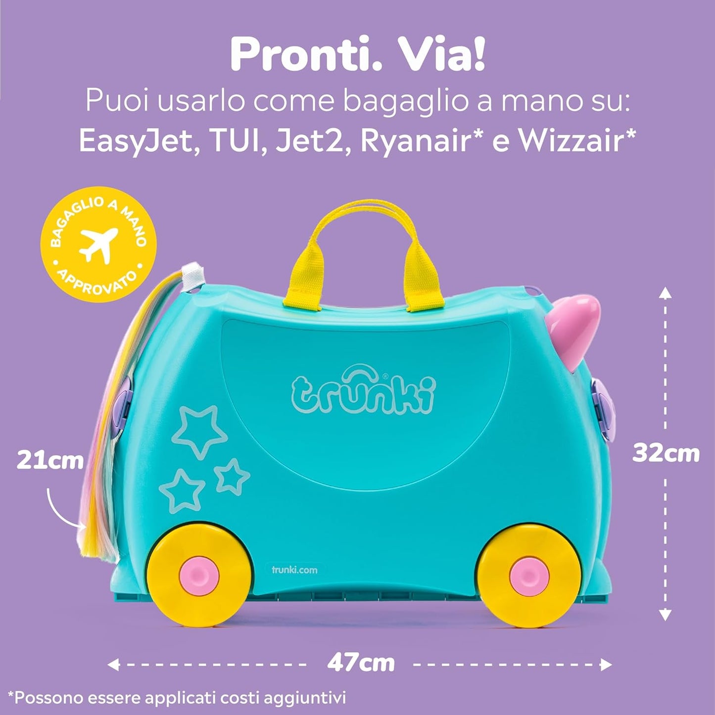 Trunki Valigia Trolley Cavalcabile – Bagaglio a Mano – Unicorno (Verde Acqua)