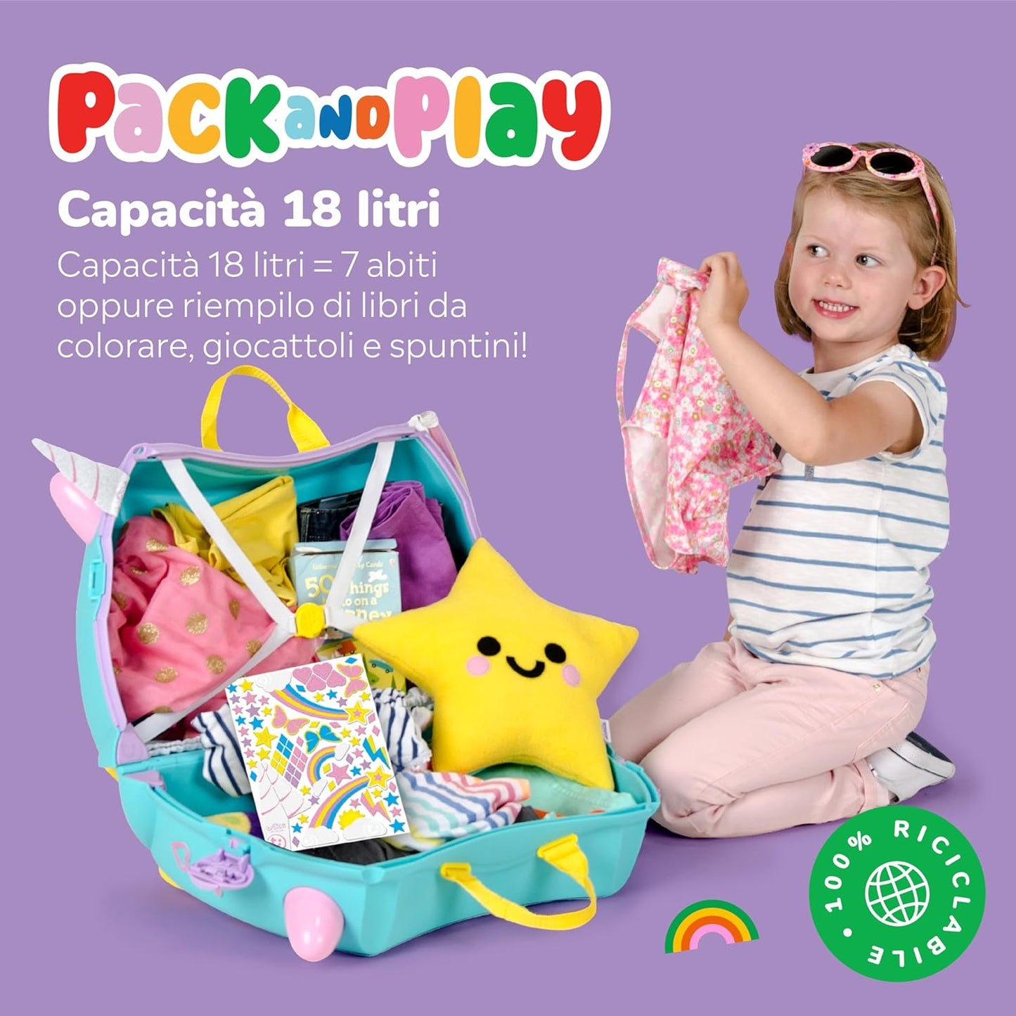 Trunki Valigia Trolley Cavalcabile – Bagaglio a Mano – Unicorno (Verde Acqua)