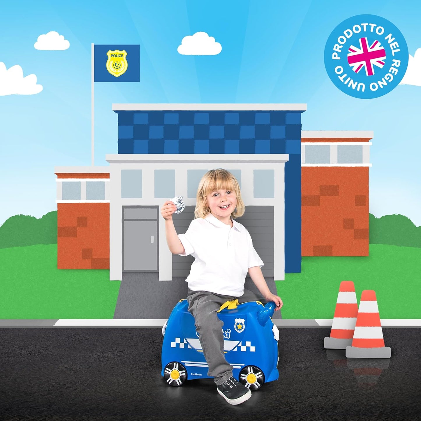 Trunki Valigia Trolley Cavalcabile – Bagaglio a Mano – Percy Auto Della Polizia (Blu)