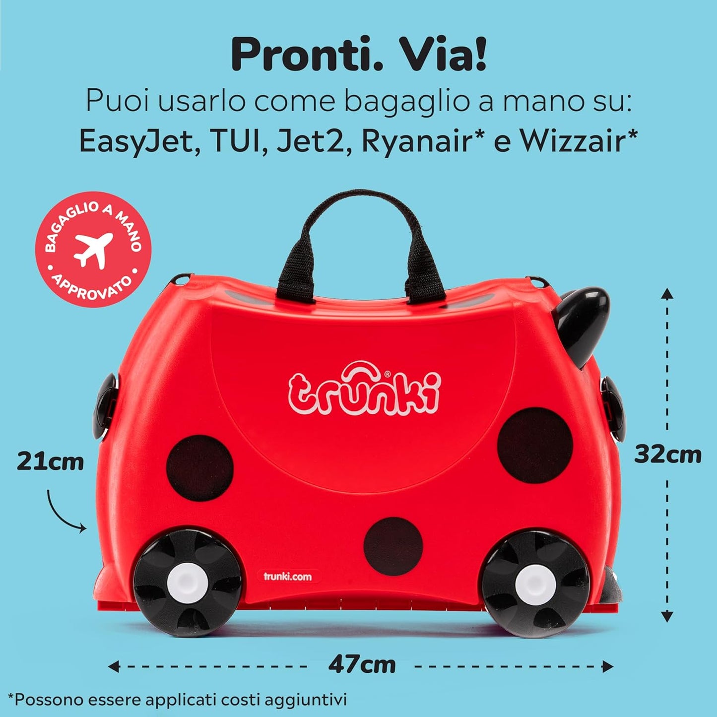 Trunki Valigia Trolley Cavalcabile – Bagaglio a Mano – Harley Coccinella (Rosso)