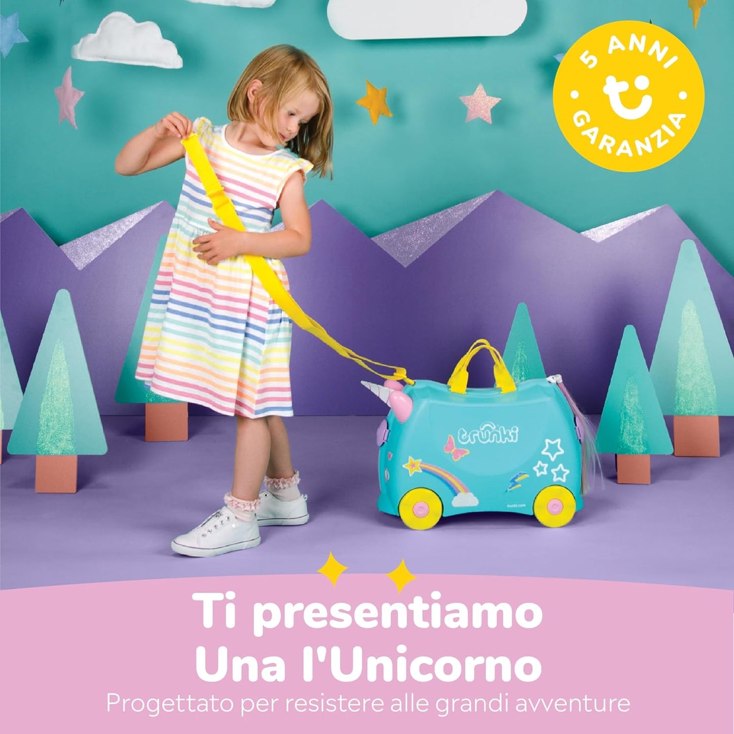 Trunki Valigia Trolley Cavalcabile – Bagaglio a Mano – Unicorno (Verde Acqua)