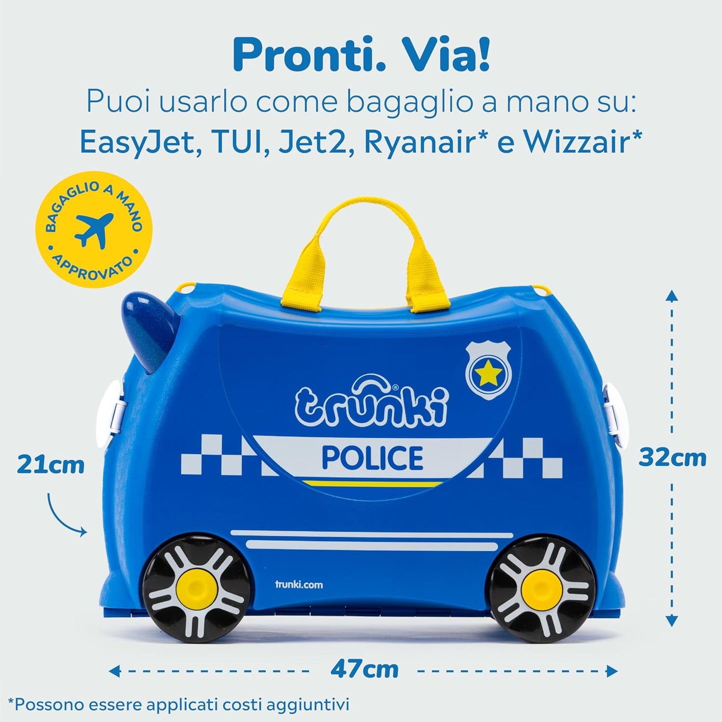 Trunki Valigia Trolley Cavalcabile – Bagaglio a Mano – Percy Auto Della Polizia (Blu)