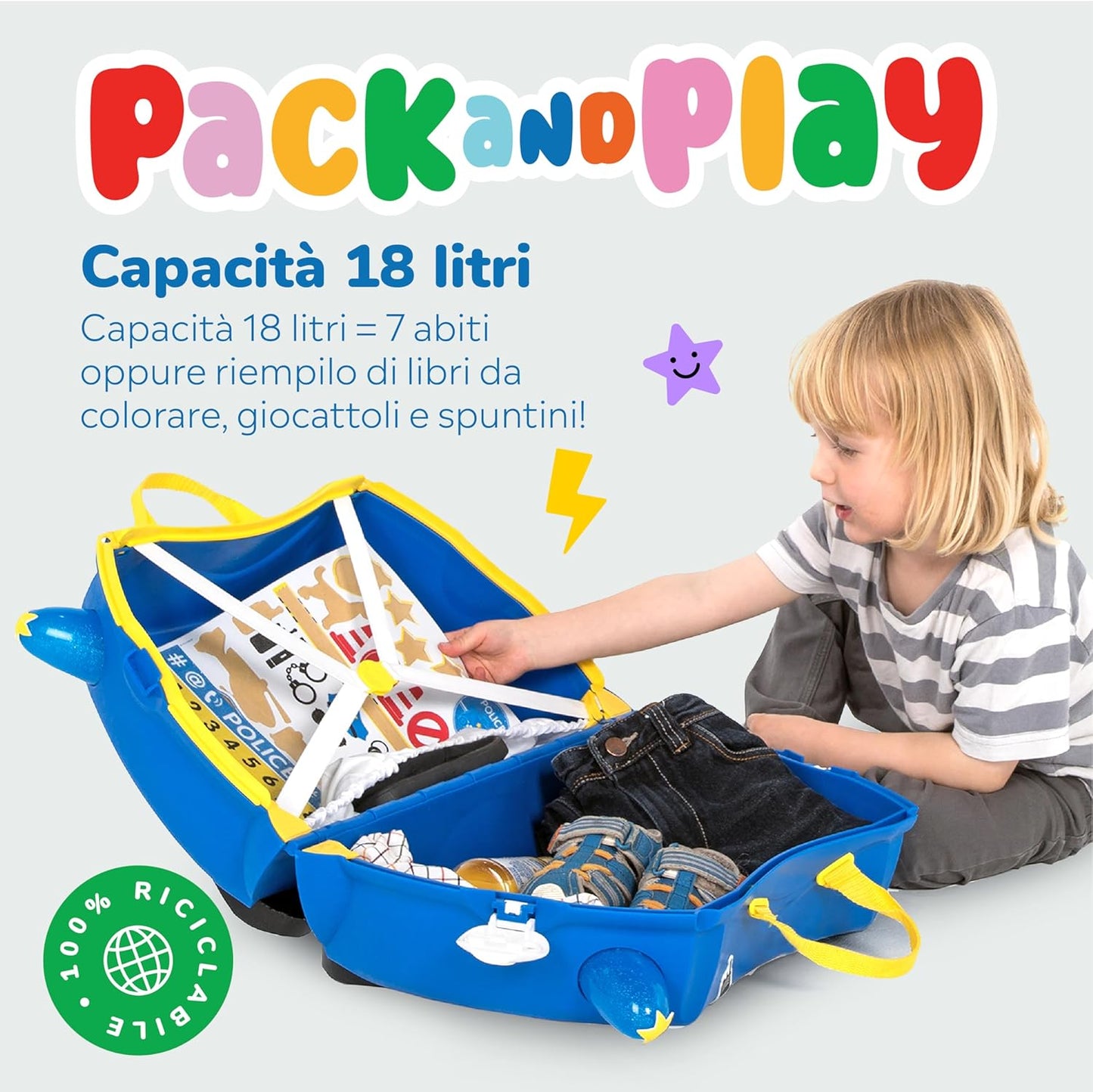 Trunki Valigia Trolley Cavalcabile – Bagaglio a Mano – Percy Auto Della Polizia (Blu)