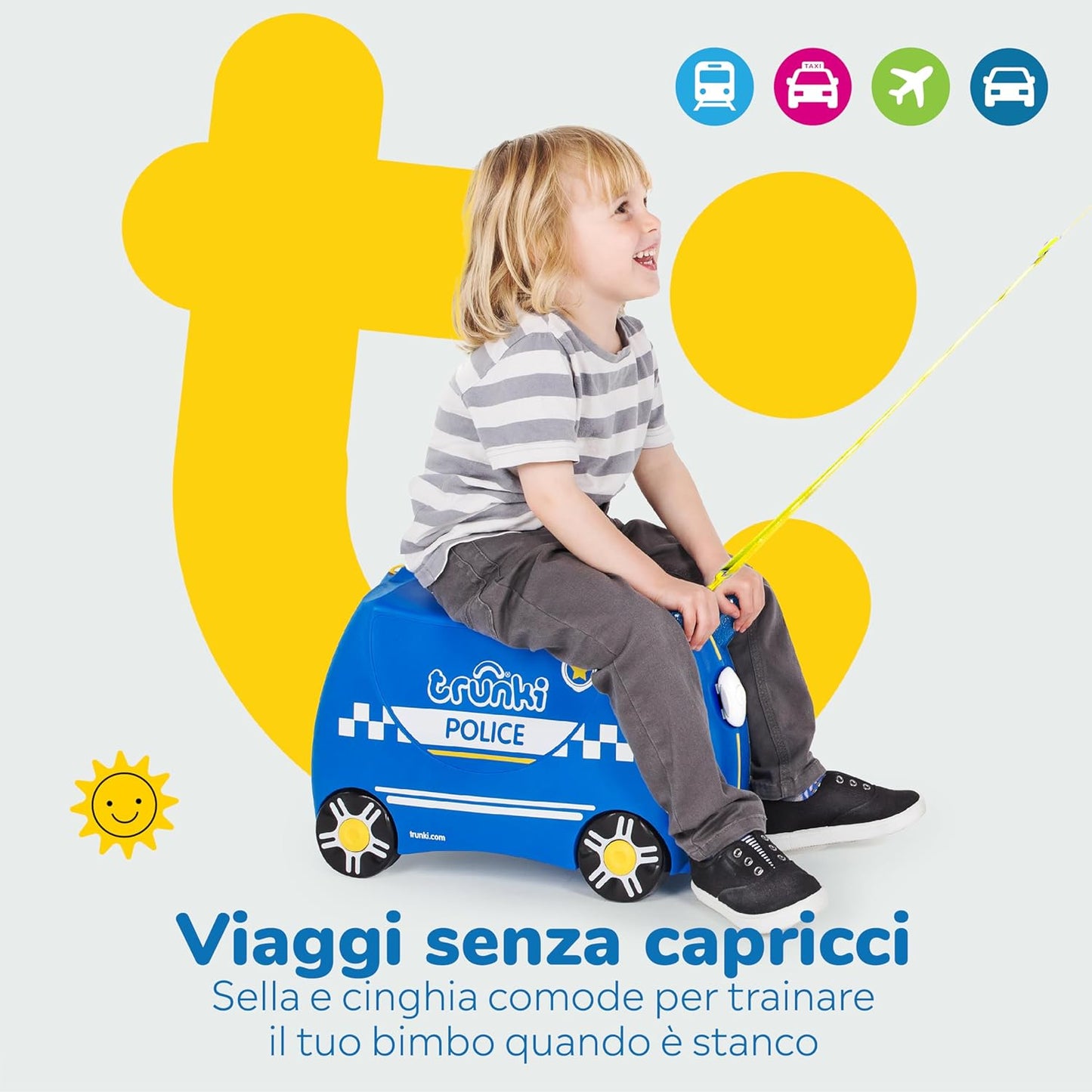 Trunki Valigia Trolley Cavalcabile – Bagaglio a Mano – Percy Auto Della Polizia (Blu)