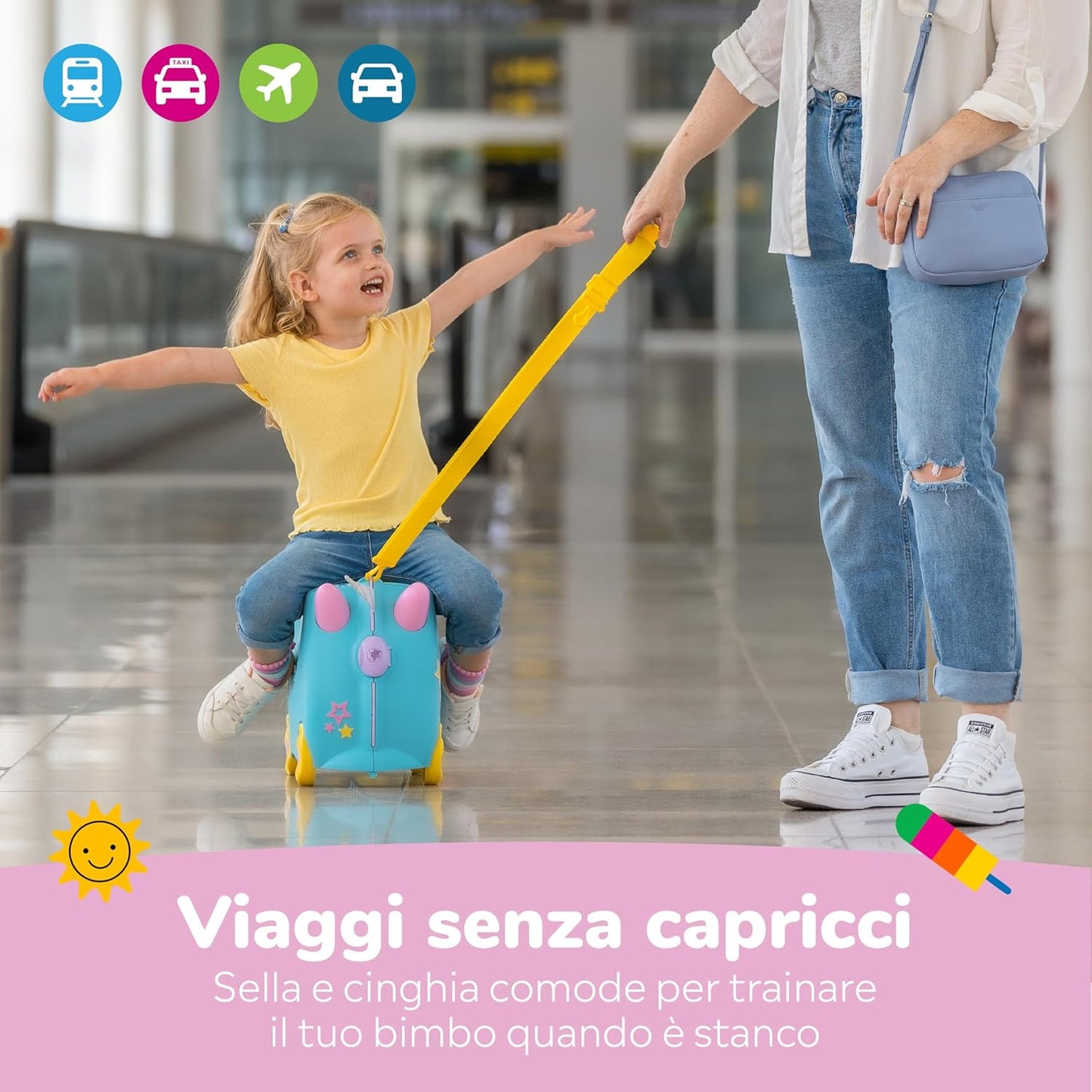 Trunki Valigia Trolley Cavalcabile – Bagaglio a Mano – Unicorno (Verde Acqua)