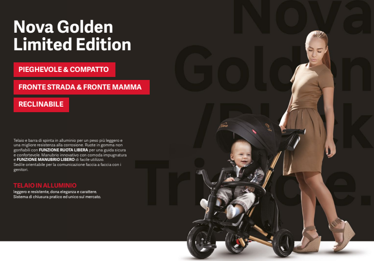 Qplay - Triciclo NOVA Golden Limited edition 6in1 - da 10 mesi a 72 mesi