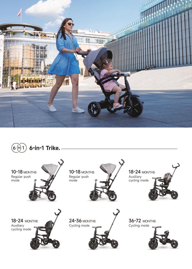 Qplay - Triciclo RITO Star 6in1 - da 10 mesi a 72 mesi - GREY