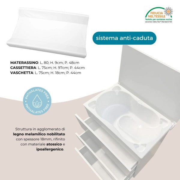 Bagnetto Fasciatoio mobile 3 cassetti Basic Bianco