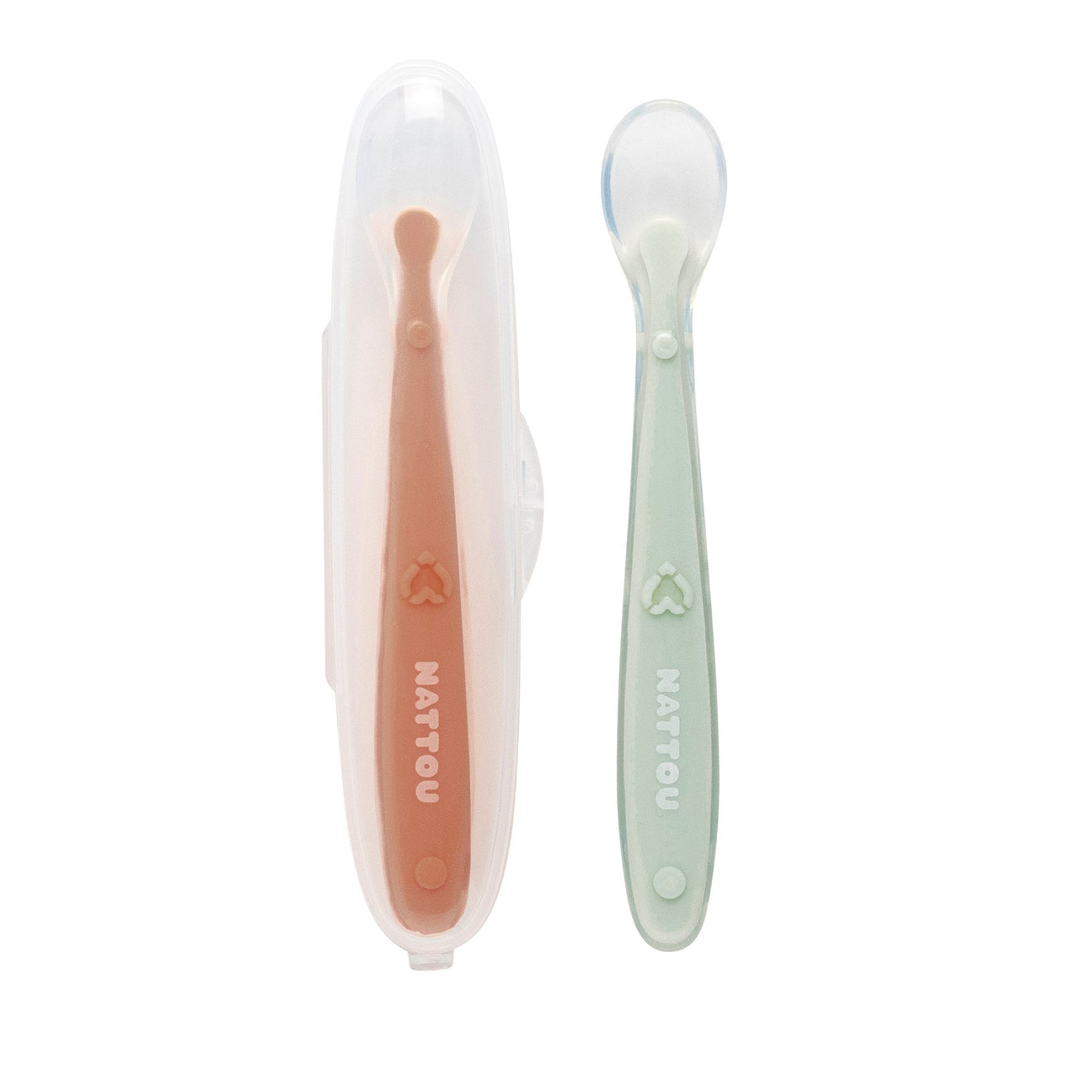 Nattou Cucchiai in Silicone Set di 2 Pezzi con Custodia - 2 - Taglia unica - Verde