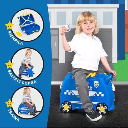 Trunki Valigia Trolley Cavalcabile – Bagaglio a Mano – Percy Auto Della Polizia (Blu)