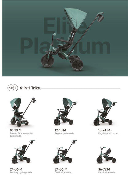 Qplay - Triciclo ELITE Platinum 6in1 - da 10 mesi a 72 mesi - GREEN